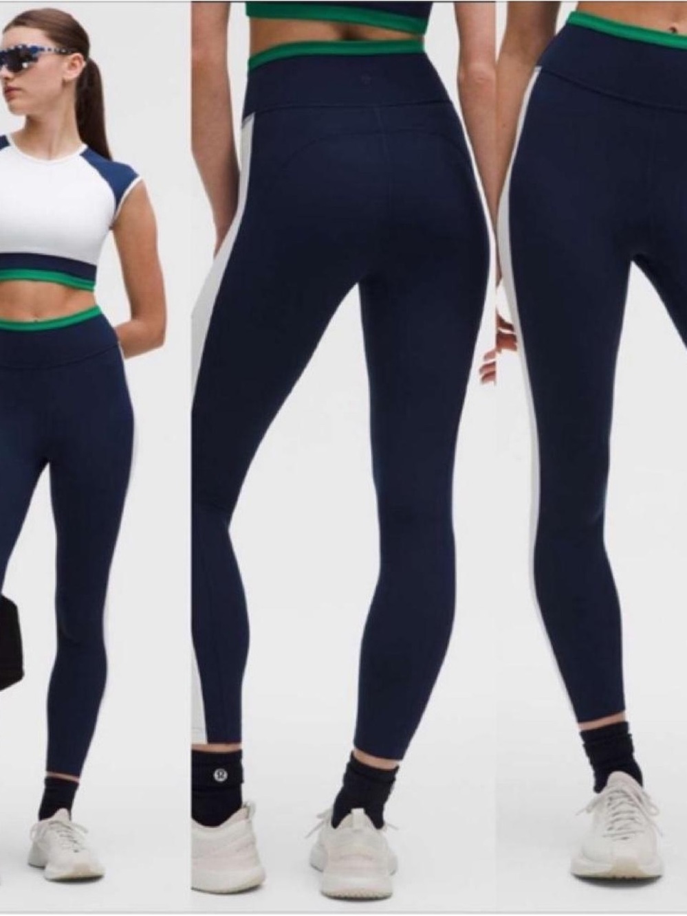 lululemon athletica Nulu Navy Colorblock High-Rise Leggings with Green Trim-NWT